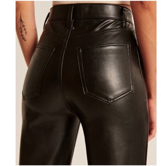Abercrombie The 90s Straight Ultra High Rise Black Vegan Leather Pants - Picture 11 of 12